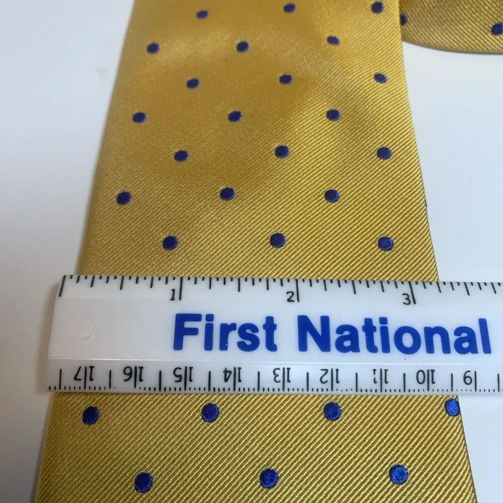 Charles Tyrwhitt 100% Silk Tie Necktie Yellow Blue Polka Dot Designer 58”